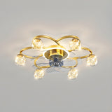 Stylish Gold Flower Ball Shade Metal Ceiling Fan Light Image - 2