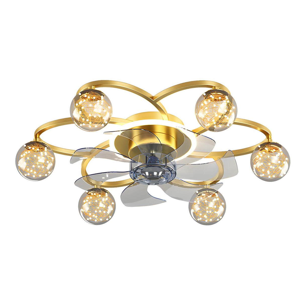 Stylish Gold Flower Ball Shade Metal Ceiling Fan Light Image - 6