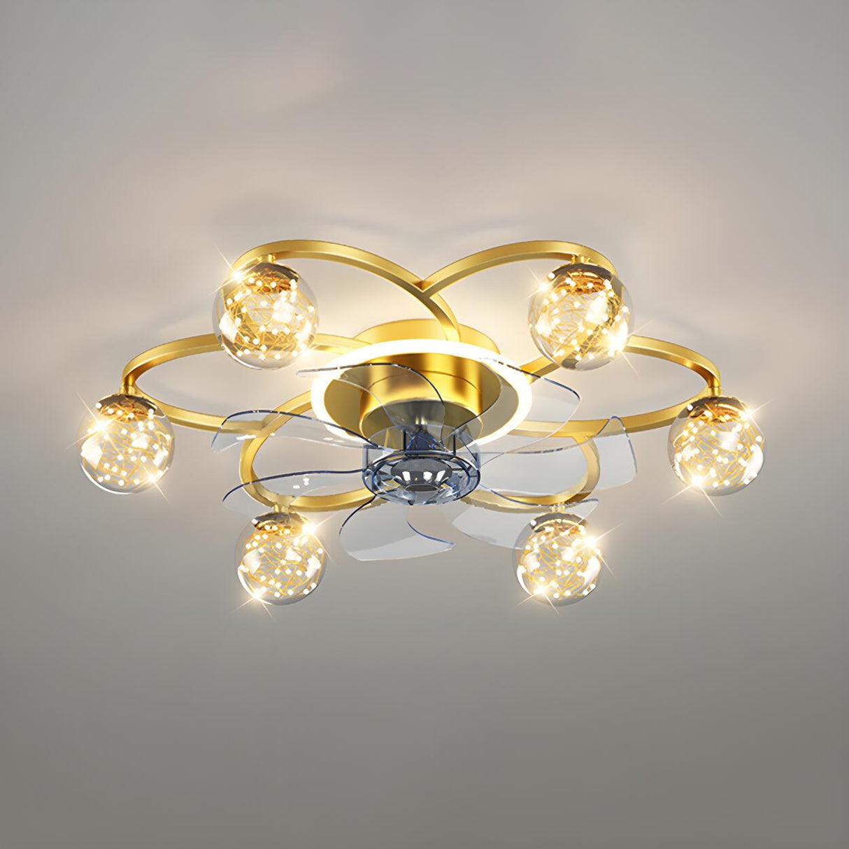 Stylish Gold Flower Ball Shade Metal Ceiling Fan Light Image - 7