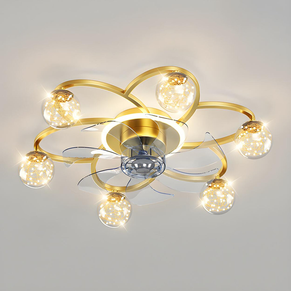 Stylish Gold Flower Ball Shade Metal Ceiling Fan Light Image - 9