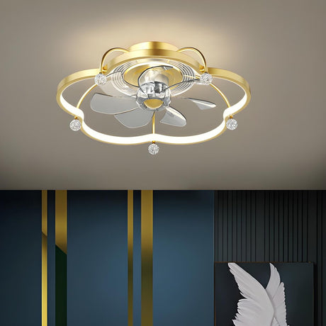 Stylish Gold Flower Metal Flush Ceiling Fan with Light Image - 1