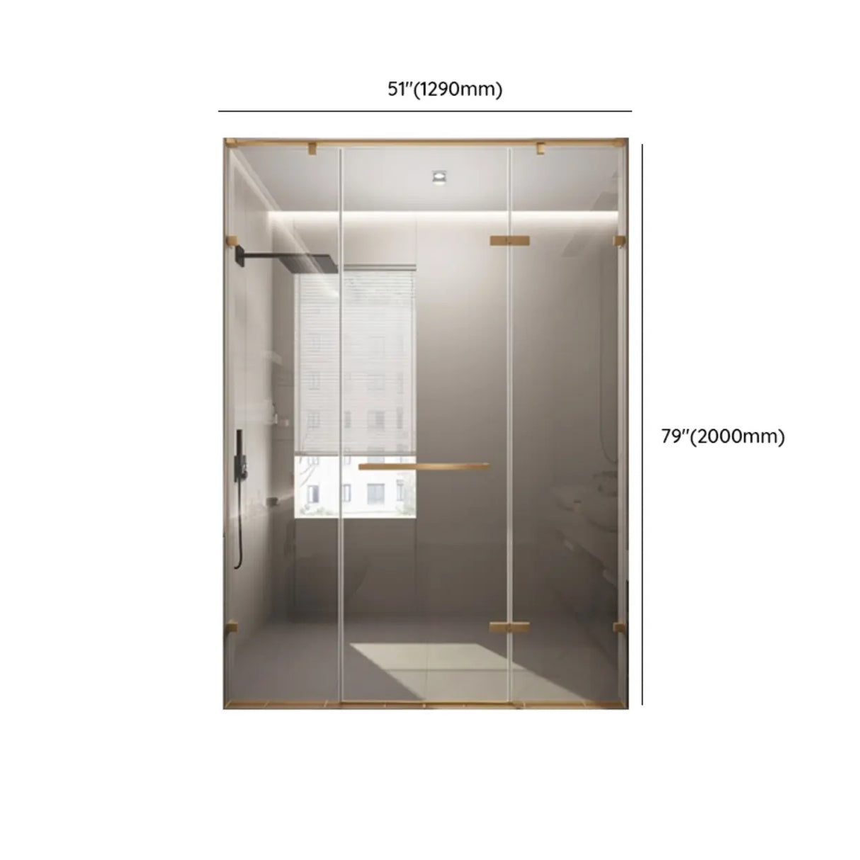 Stylish Gold Hinged Clear Glass Shower Door with Rack Image - 10