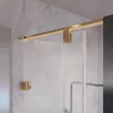 Stylish Gold Hinged Clear Glass Shower Door with Rack Image - 4