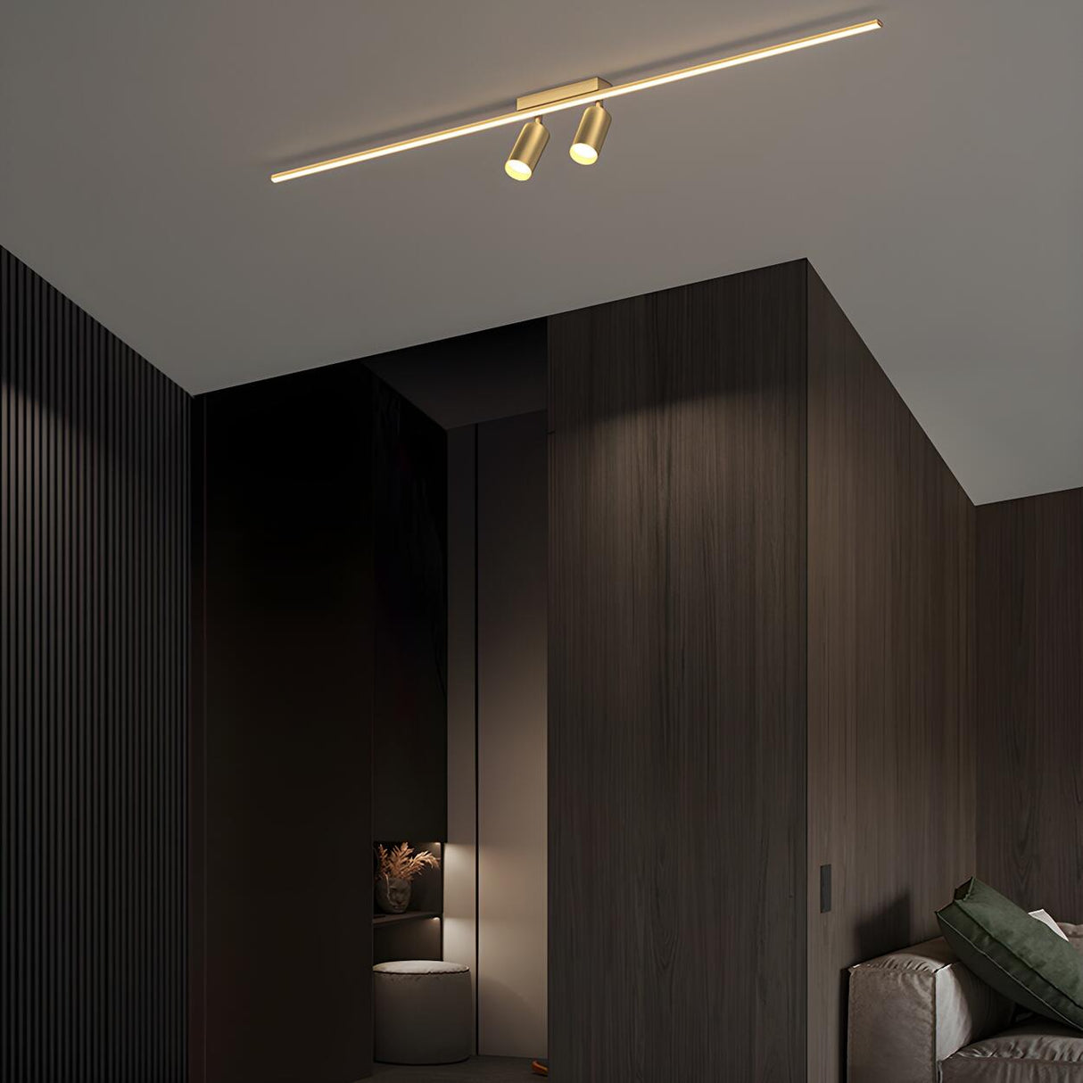 Stylish Gold Linear LED Semi-Flush Mount Light 3-Light Image - 4