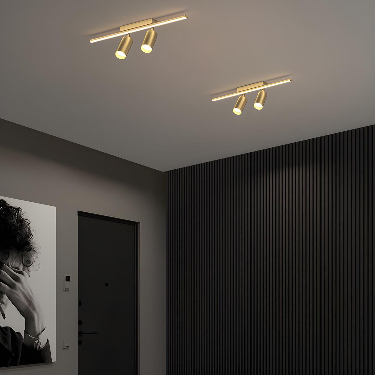 Stylish Gold Linear LED Semi-Flush Mount Light 3-Light Image - 8