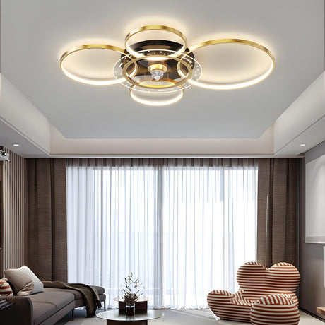 Stylish Gold Multi-Ring LED Ceiling Fan with Light Image - 1