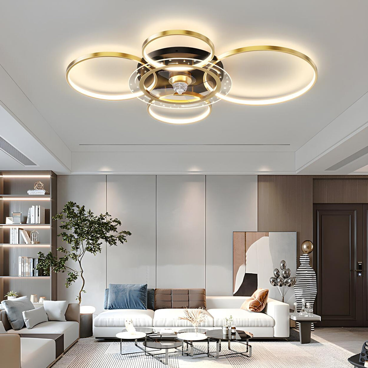 Stylish Gold Multi-Ring LED Ceiling Fan with Light Image - 4