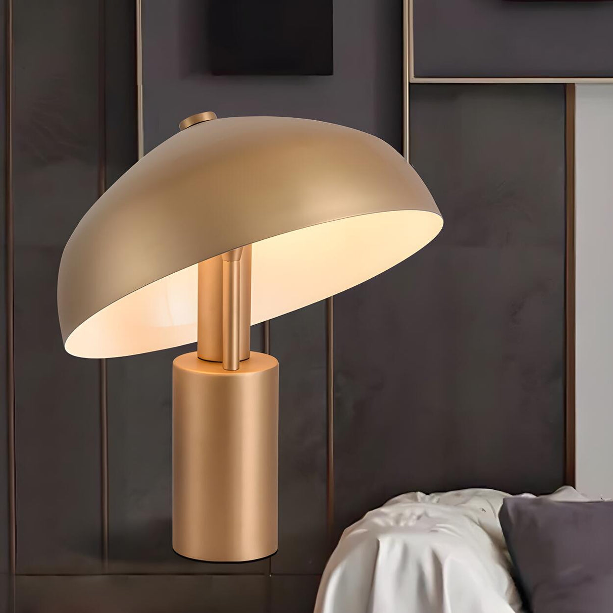 Stylish Golden Geometric Dome Shade Metal Table Lamp Image - 14