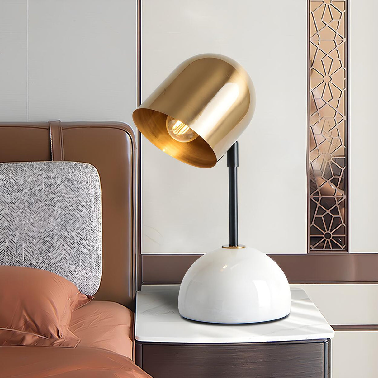 Stylish Golden Geometric Dome Shade Metal Table Lamp Image - 2