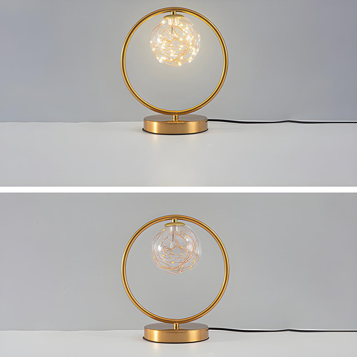 Stylish Golden Globe Glass Ring Bedside Table Lamp Image - 11