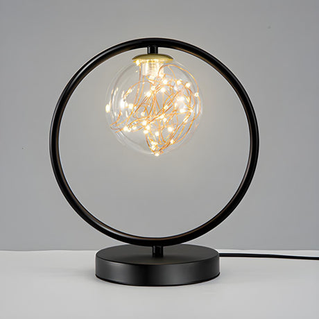 Stylish Golden Globe Glass Ring Bedside Table Lamp Image - 2