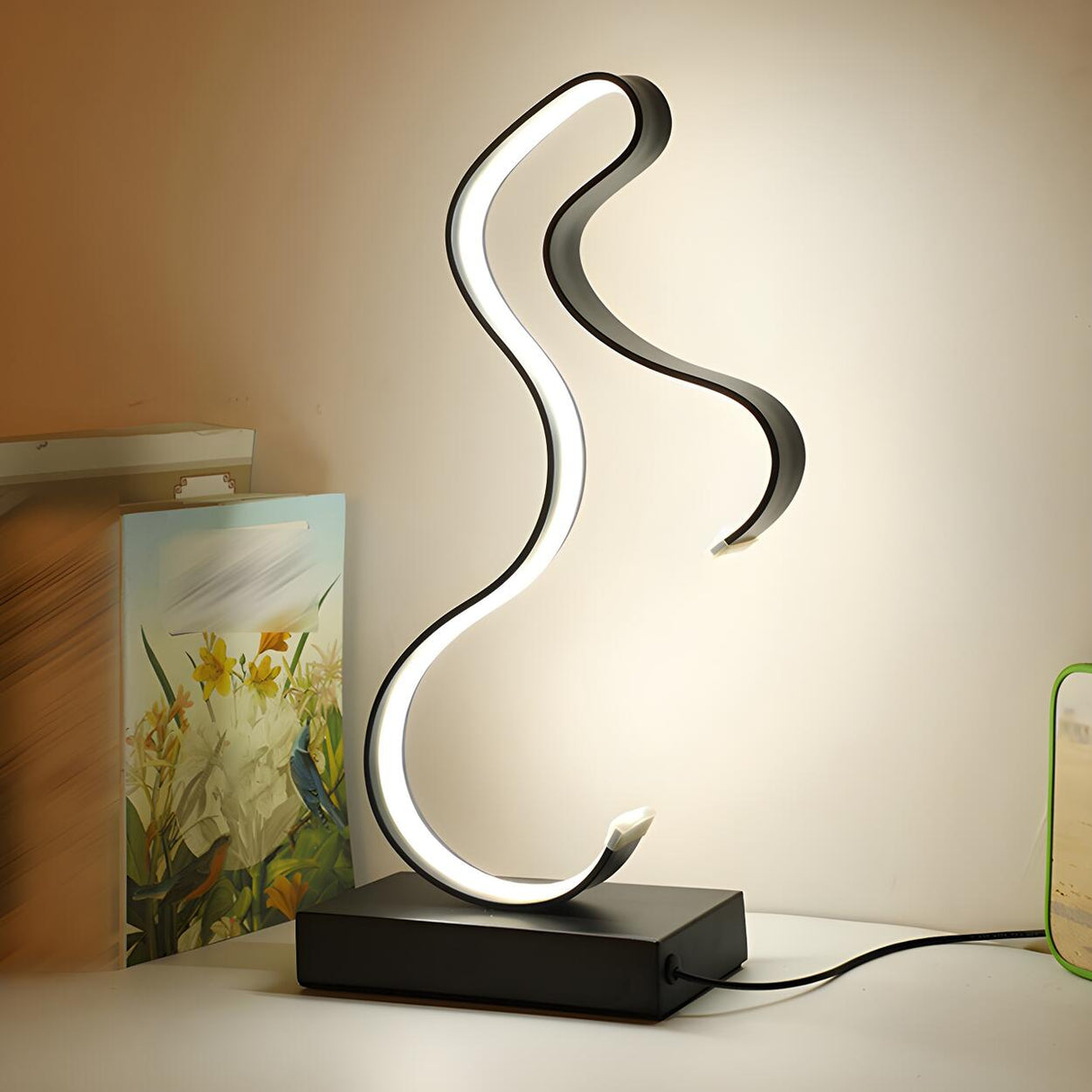 Stylish Golden Minimalist Spiral Strip LED Table Lamp Image - 10