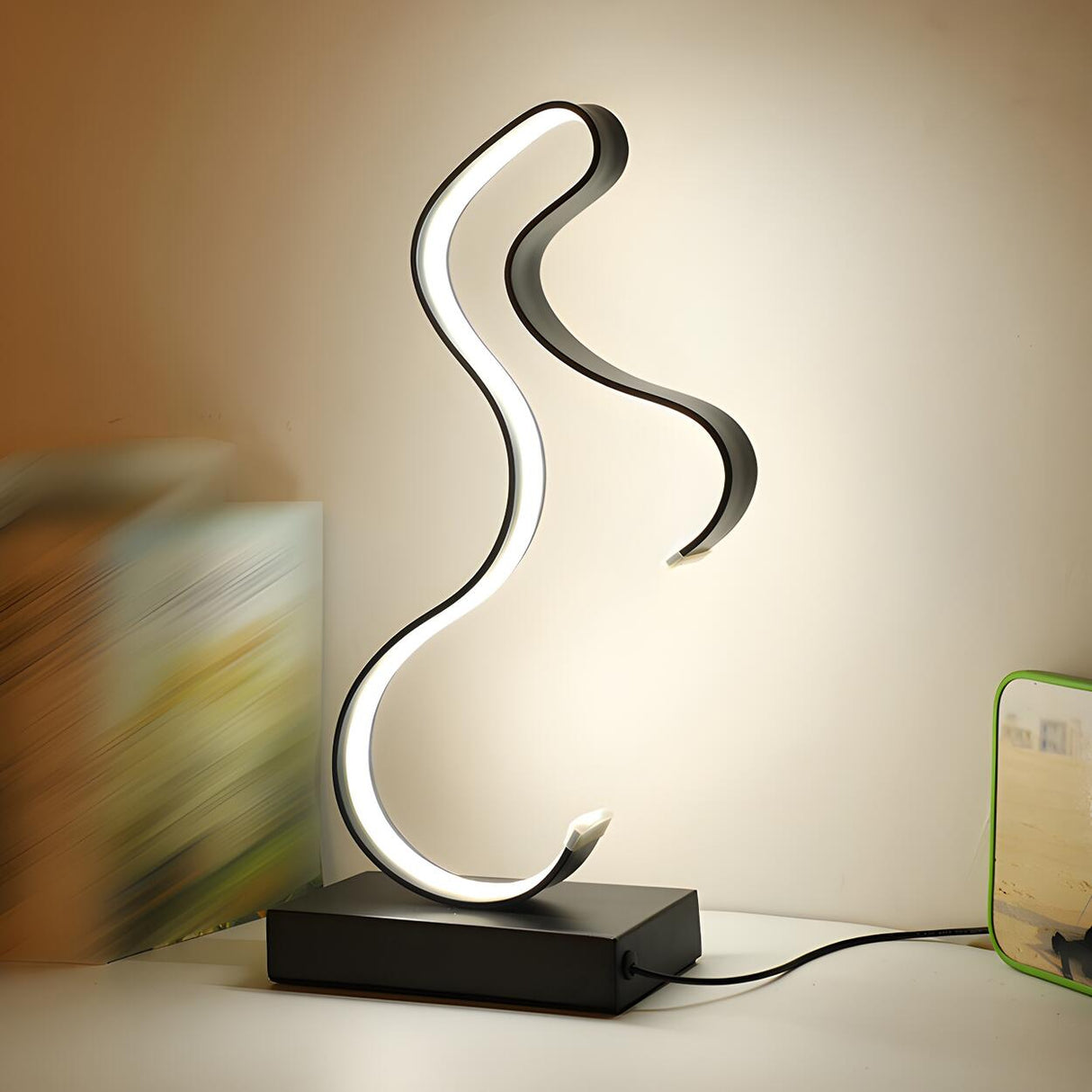 Stylish Golden Minimalist Spiral Strip LED Table Lamp Image - 19