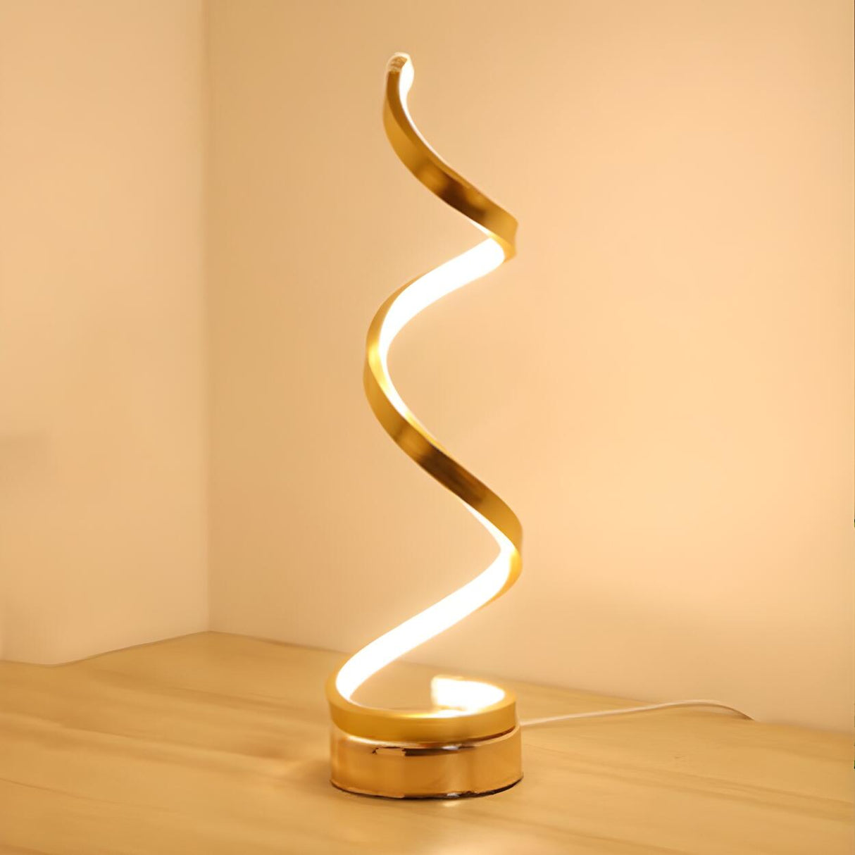 Stylish Golden Minimalist Spiral Strip LED Table Lamp Image - 7