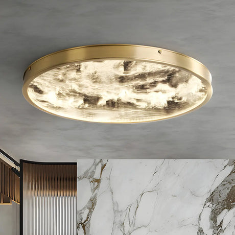 Stylish Golden Round Dimmable LED Flush Mount Light Image - 1