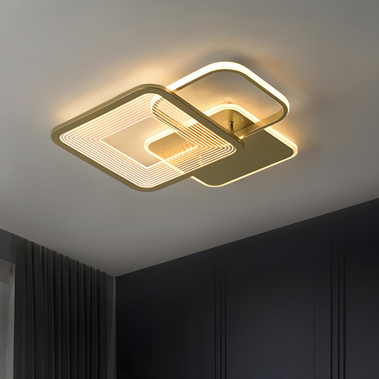 Stylish Golden Square LED Flush Mount Ceiling Light Image - 2