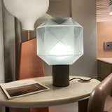 Stylish Gray Cylinder Base Geometric Shade Table Lamp Image - 1