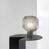 Stylish Gray Cylinder Base Geometric Shade Table Lamp Image - 5