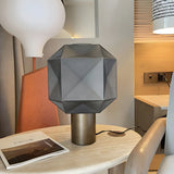 Stylish Gray Cylinder Base Geometric Shade Table Lamp Image - 8