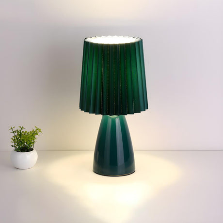 Stylish Green Cylinder Fabric Cone Ceramic Table Lamp Image - 1