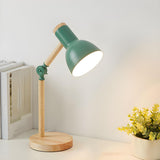 Stylish Green Metal Shade Wood Base Bedside Table Lamp Image - 18