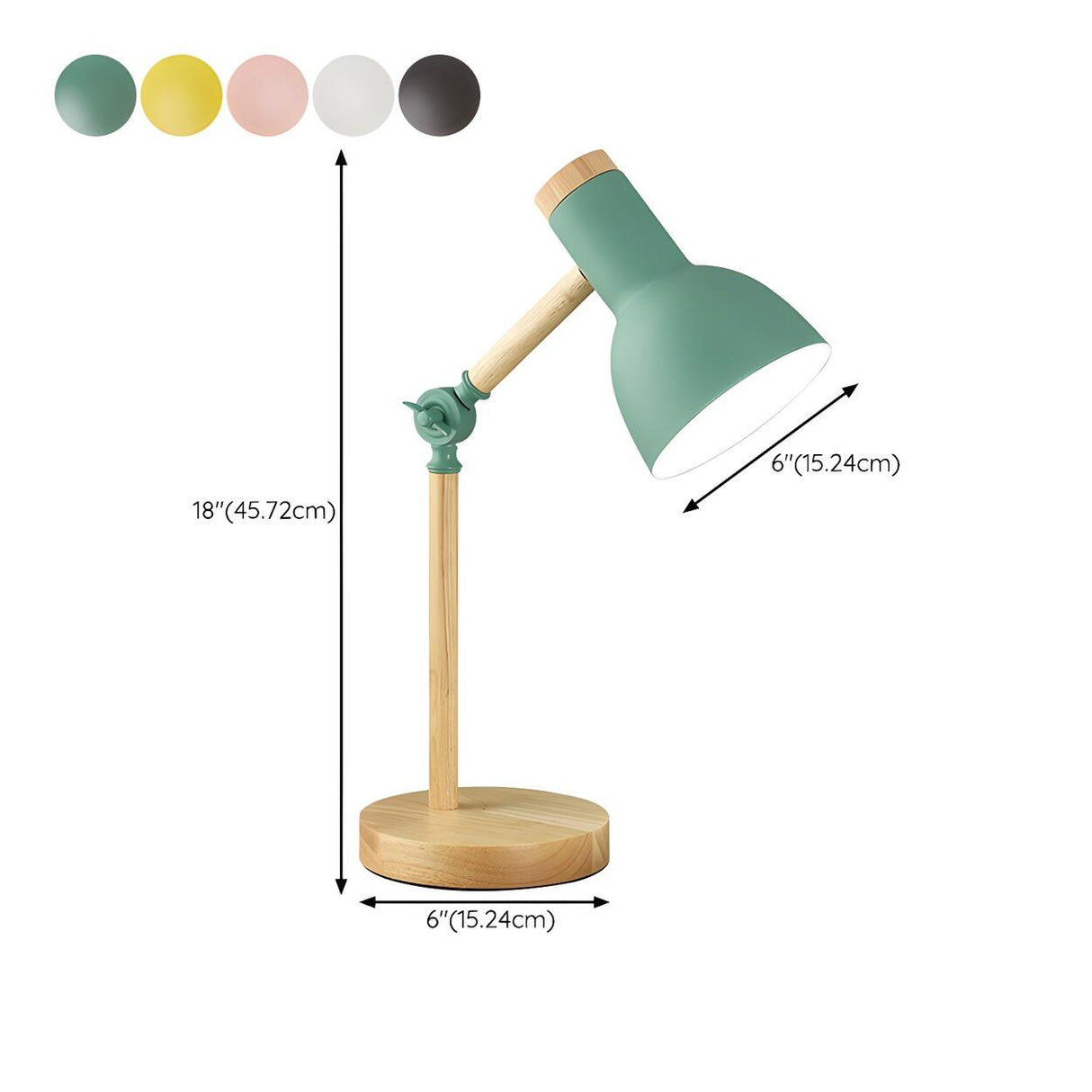 Stylish Green Metal Shade Wood Base Bedside Table Lamp 