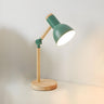 Stylish Green Metal Shade Wood Base Bedside Table Lamp Image - 9