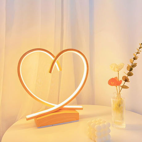 Stylish Heart Shape Modern Wooden Base LED Table Lamp Image - 1