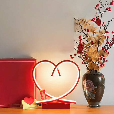 Stylish Heart Shape Modern Wooden Base LED Table Lamp Image - 2