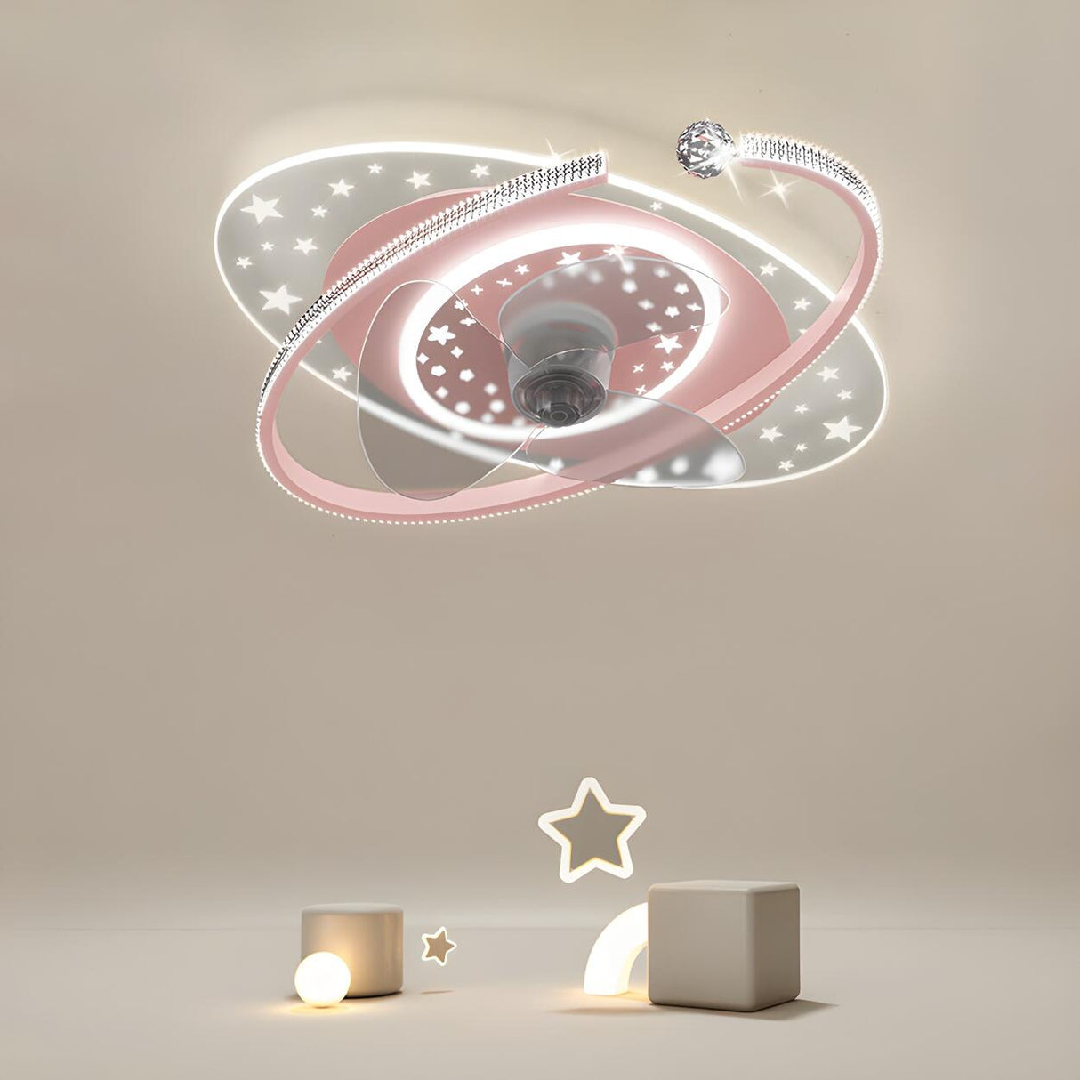 Stylish Kids Room Galaxy Ring Ceiling Fan with Light Image - 1