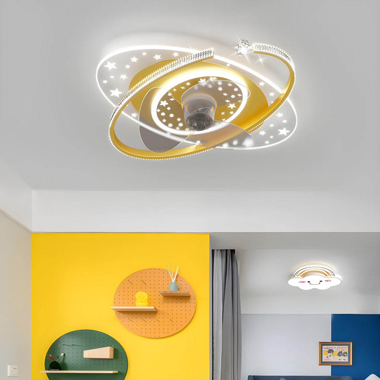 Stylish Kids Room Galaxy Ring Ceiling Fan with Light Image - 10