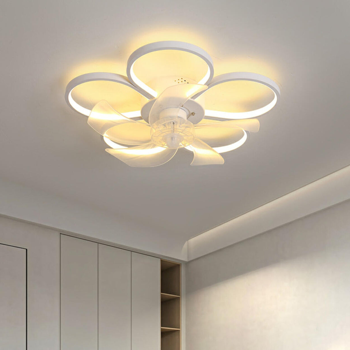 Stylish Linear Flower Modern Remote Ceiling Fan Light Image - 22