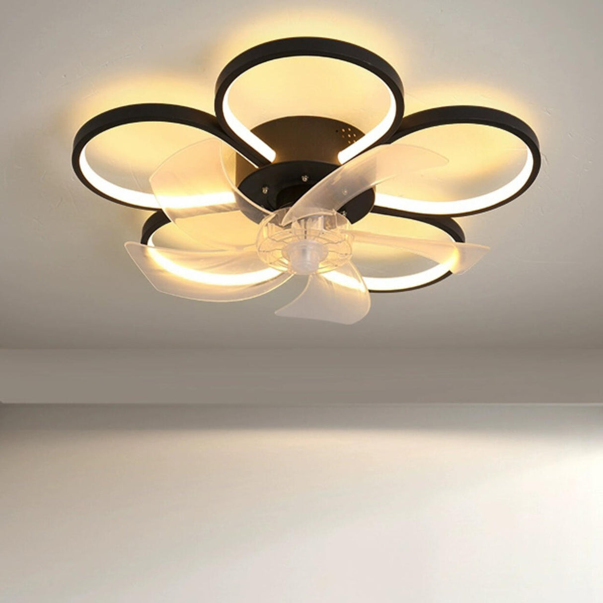 Stylish Linear Flower Modern Remote Ceiling Fan Light Image - 3