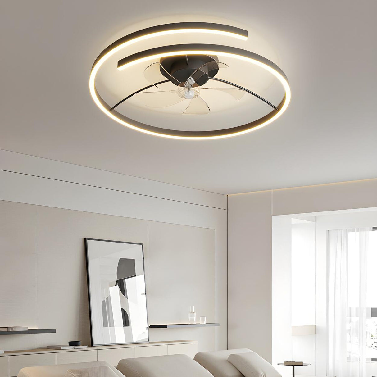 Stylish Linear Metal Modern Ceiling Fan with Light Image - 1