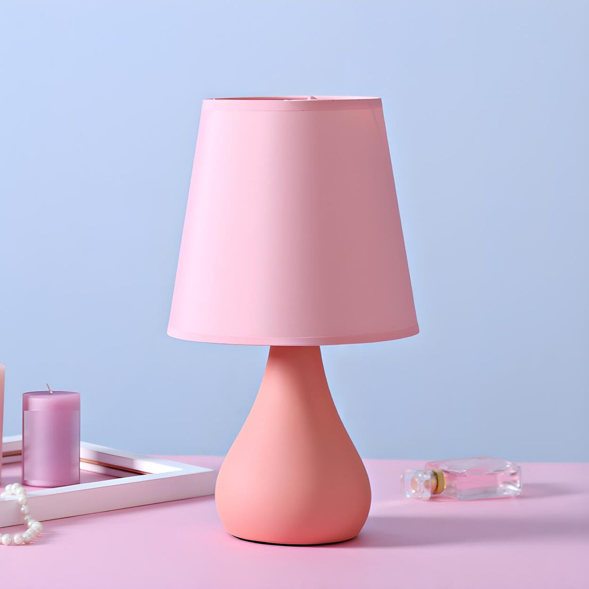 Stylish Macaron Cone Shape Fabric  Bedroom Table Lamp Image - 3