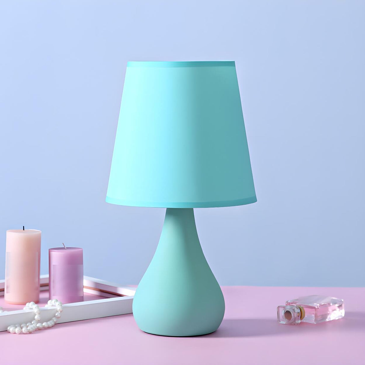 Stylish Macaron Cone Shape Fabric  Bedroom Table Lamp Image - 4