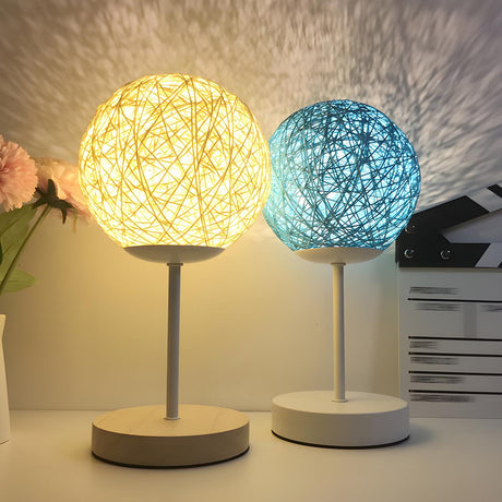 Stylish Macaron Rattan Globe Shade Decor Table Lamp Image - 1