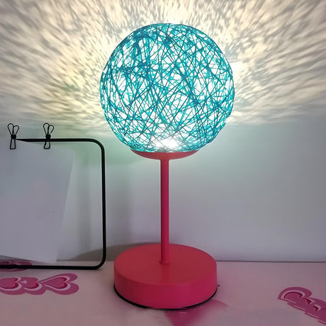 Stylish Macaron Rattan Globe Shade Decor Table Lamp Image - 2