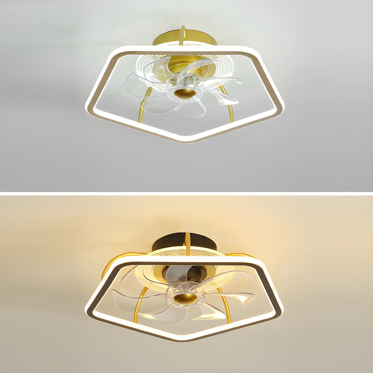 Stylish Metal Geometric Frame Ceiling Fan with Light Image - 11