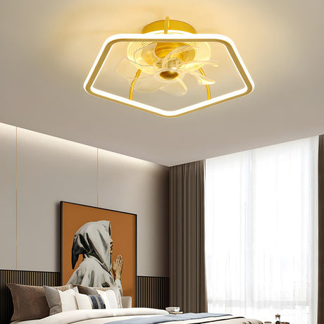 Stylish Metal Geometric Frame Ceiling Fan with Light Image - 2