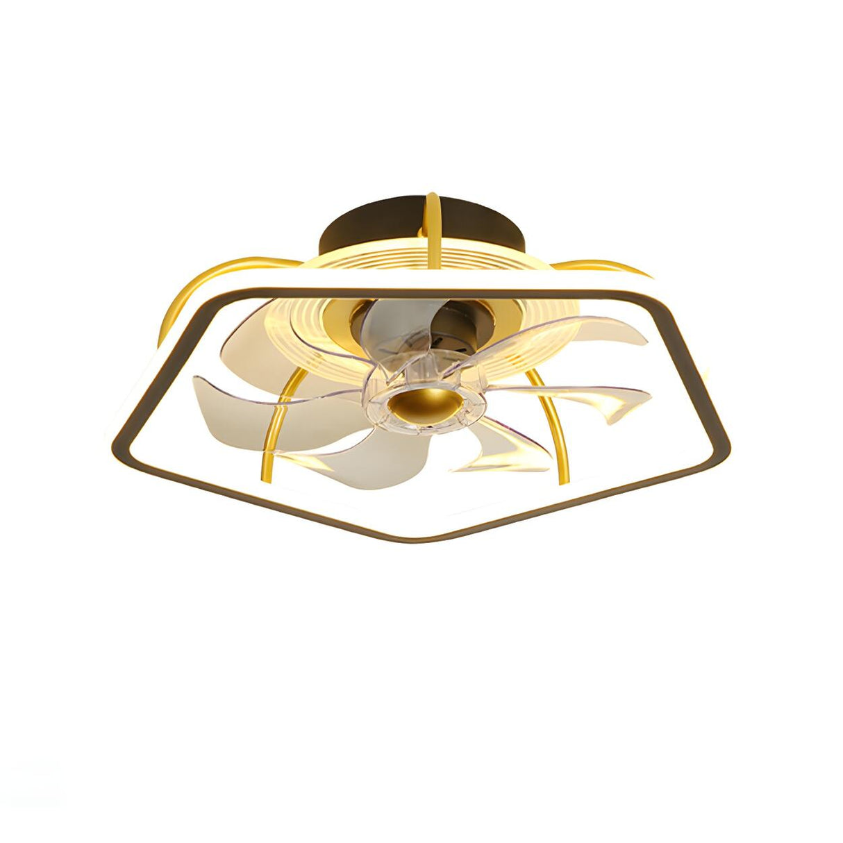 Stylish Metal Geometric Frame Ceiling Fan with Light Image - 5