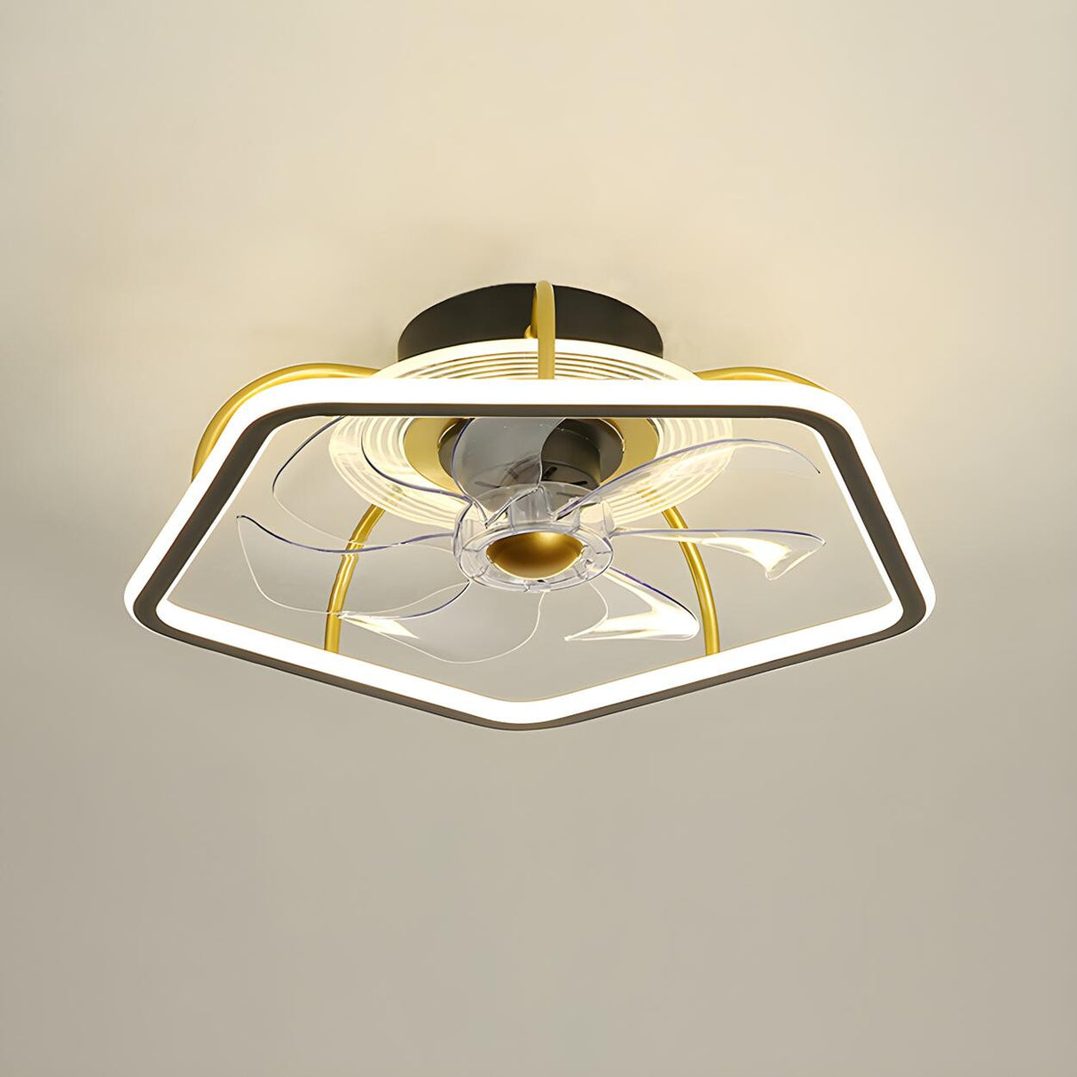 Stylish Metal Geometric Frame Ceiling Fan with Light Image - 6