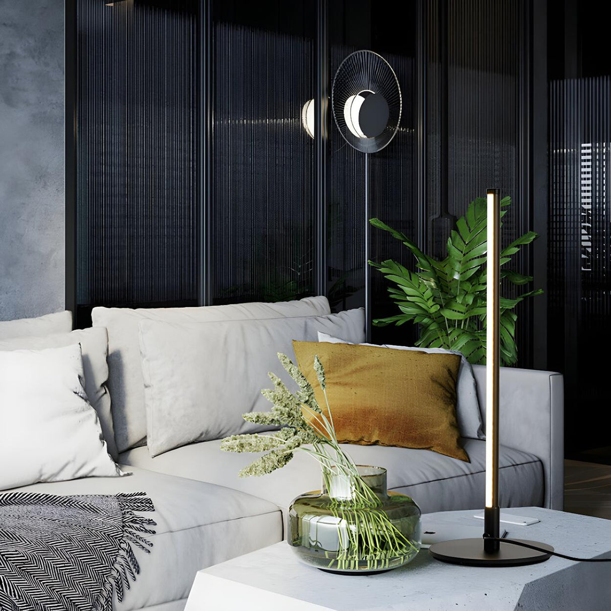 Stylish Minimalist Black Linear Oval LED Table Lamp Image - 12