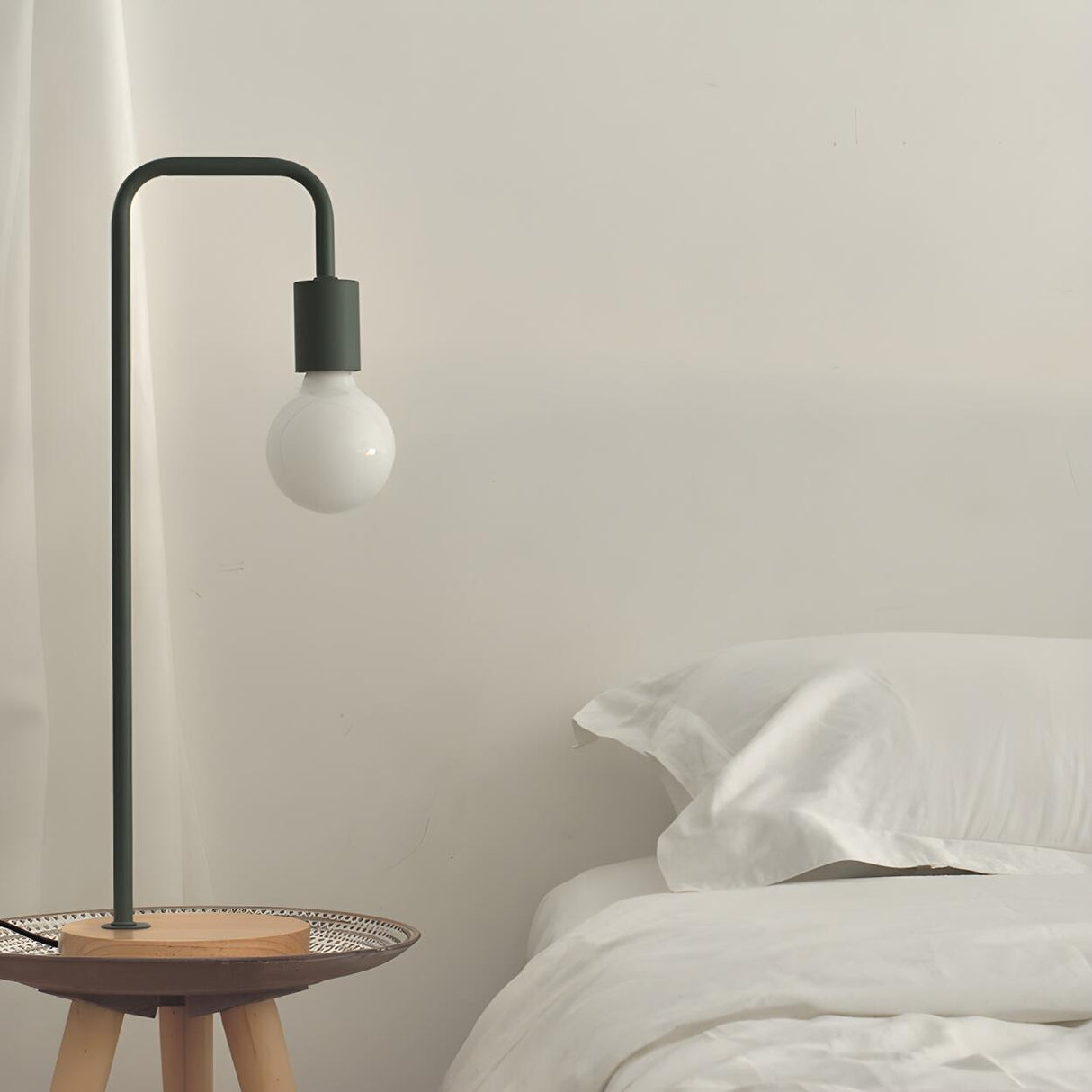 Stylish Minimalist Black Linear Wooden Base Table Lamp Image - 3