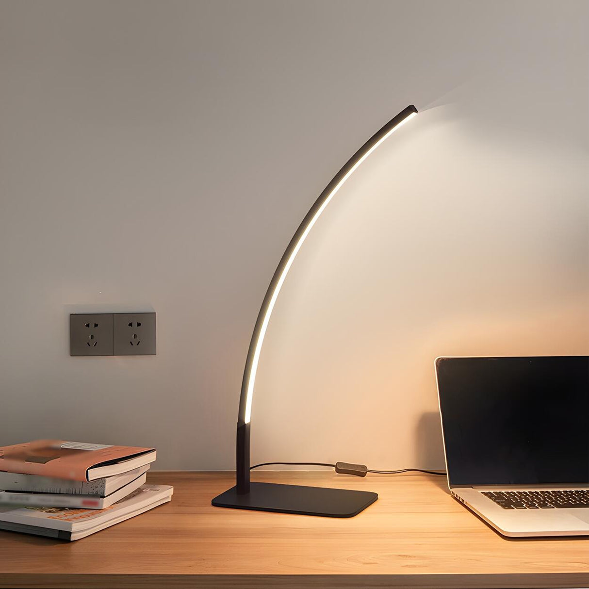 Stylish Minimalist Curved Linear Metal Table Lamp Image - 3