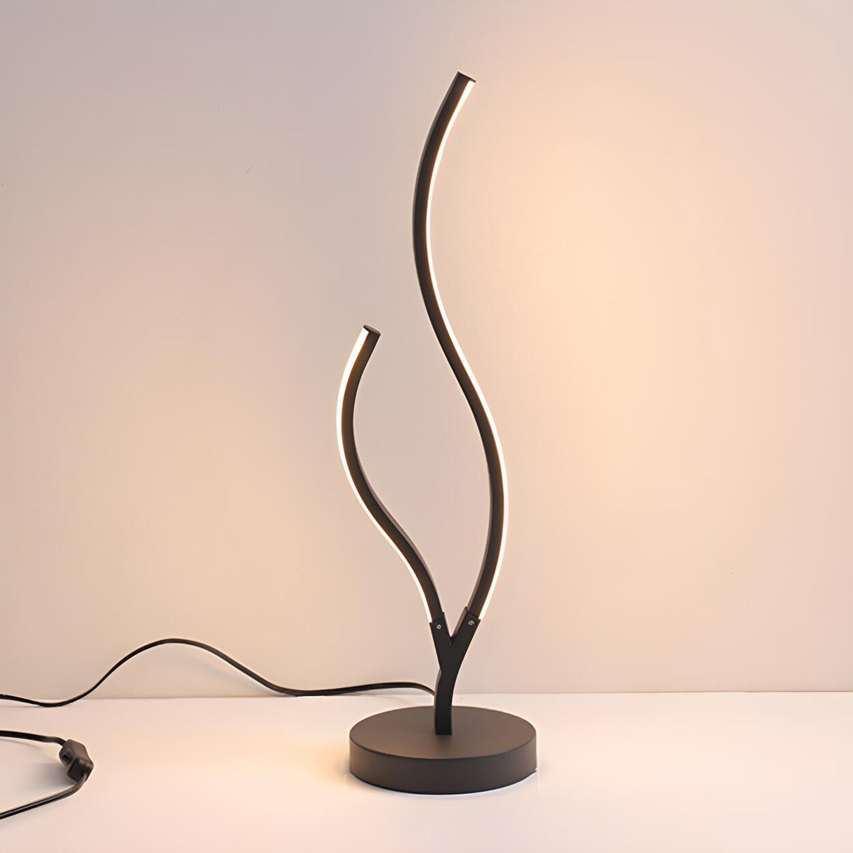 Stylish Minimalist Curved Linear Metal Table Lamp Image - 9