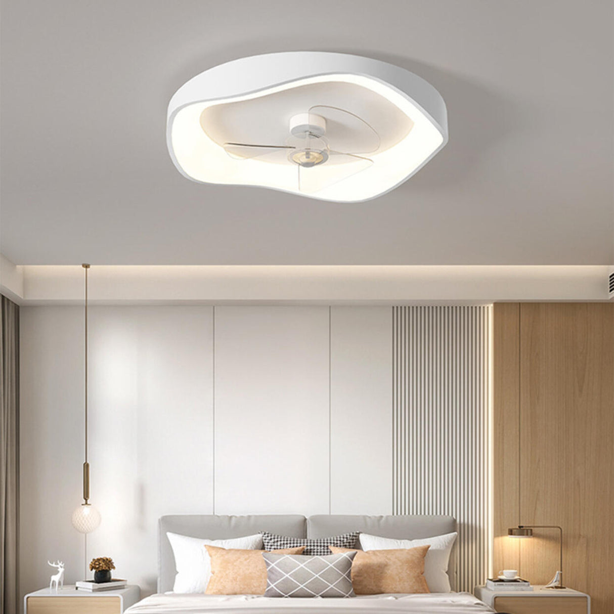 Stylish Minimalist Round White LED Ceiling Fan Light Image - 17