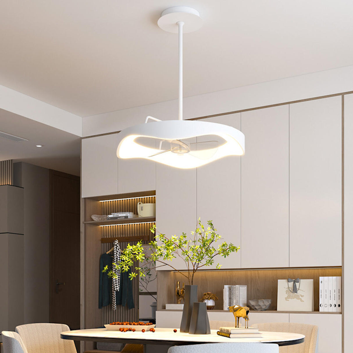 Stylish Minimalist Round White LED Ceiling Fan Light Image - 3