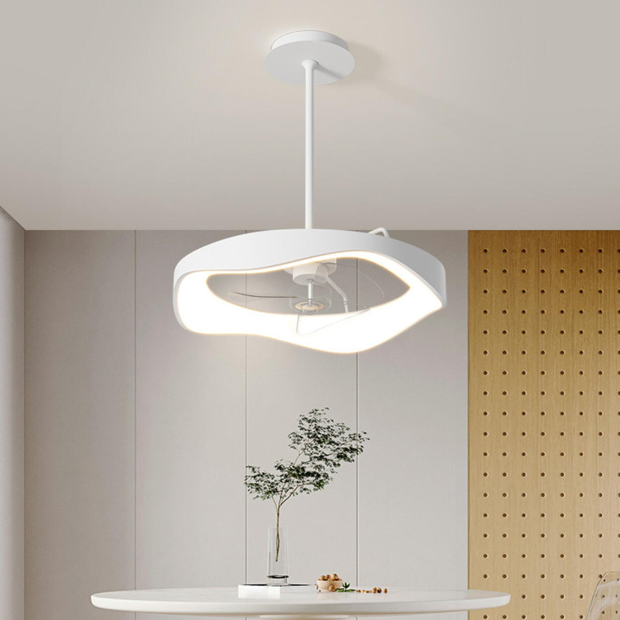 Stylish Minimalist Round White LED Ceiling Fan Light Image - 4