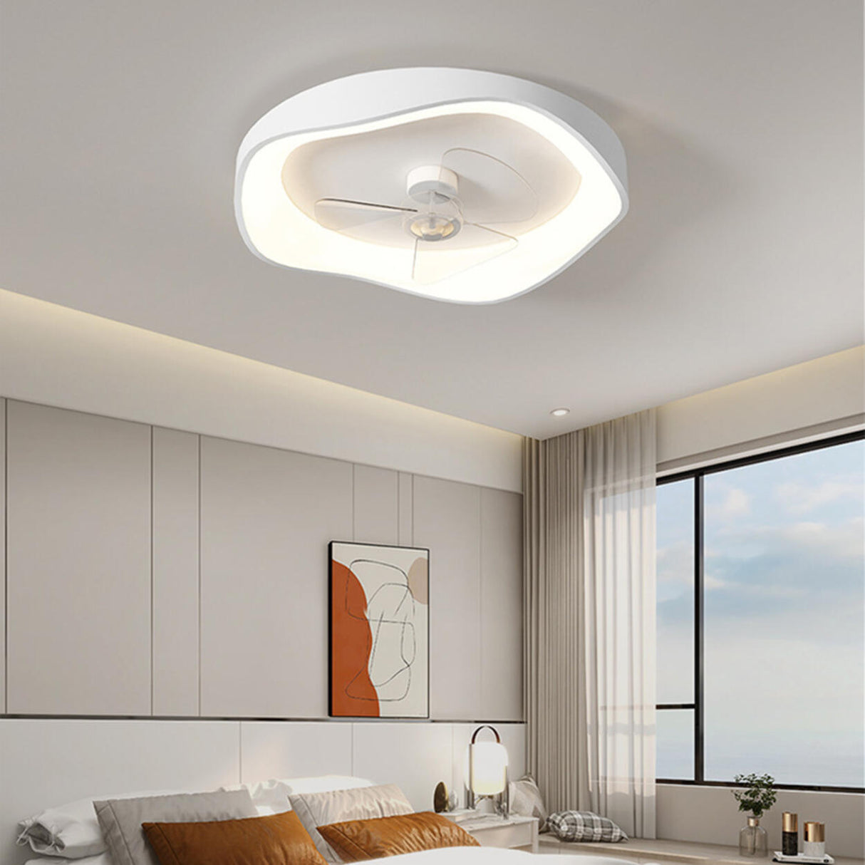 Stylish Minimalist Round White LED Ceiling Fan Light Image - 5